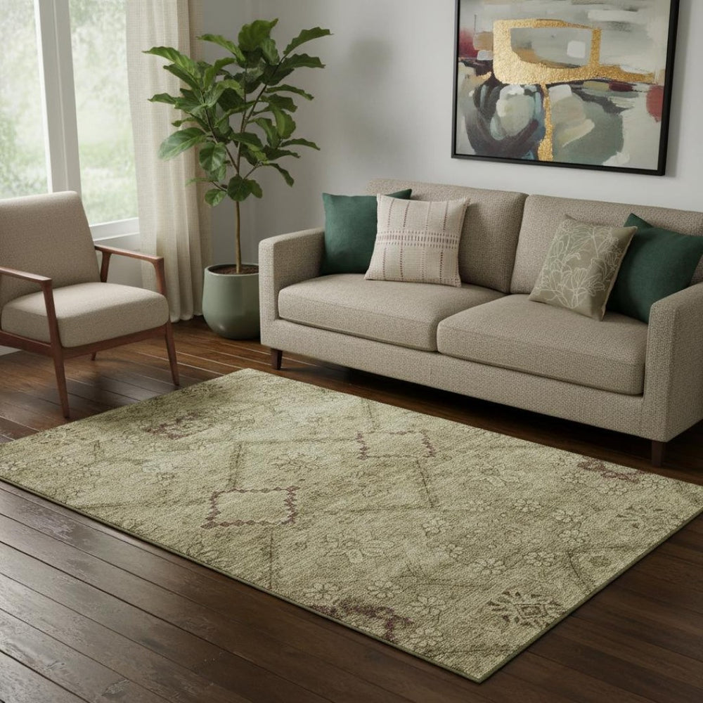HomeRoots 5' X 8' Brown And Beige Floral Area Rug - Durable, Stain-Resistant, UV Protected for Busy Homes 667230