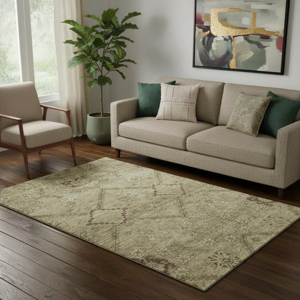 HomeRoots 5' X 8' Brown And Beige Floral Area Rug - Durable, Stain-Resistant, UV Protected for Busy Homes 667230