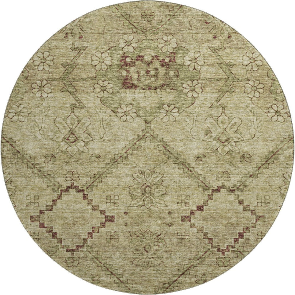 HomeRoots 8' Brown and Beige Floral Washable Round Rug with UV Protection for Indoor and Outdoor Charm 667231