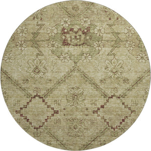 HomeRoots 8' Brown and Beige Floral Washable Round Rug with UV Protection for Indoor and Outdoor Charm 667231