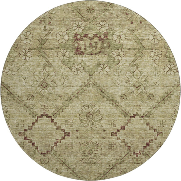 HomeRoots 8' Brown and Beige Floral Washable Round Rug with UV Protection for Indoor and Outdoor Charm 667231
