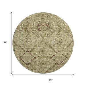 HomeRoots 8' Brown and Beige Floral Washable Round Rug with UV Protection for Indoor and Outdoor Charm 667231