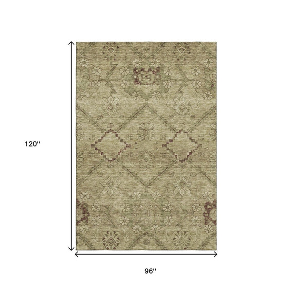 HomeRoots 8' X 10' Brown And Beige Floral Area Rug - Washable, UV Protected, Durable for High-Traffic Spaces 667232