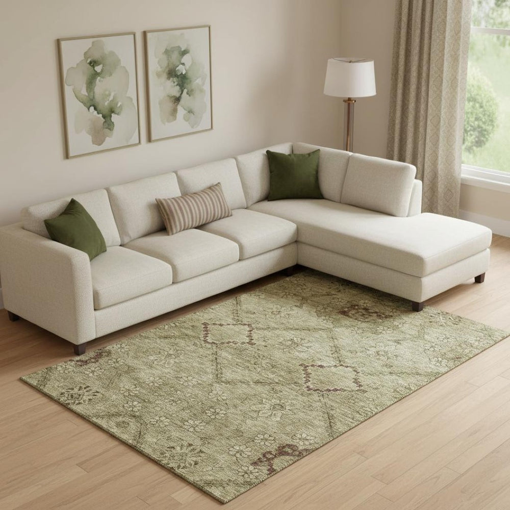HomeRoots 8' X 10' Brown And Beige Floral Area Rug - Washable, UV Protected, Durable for High-Traffic Spaces 667232