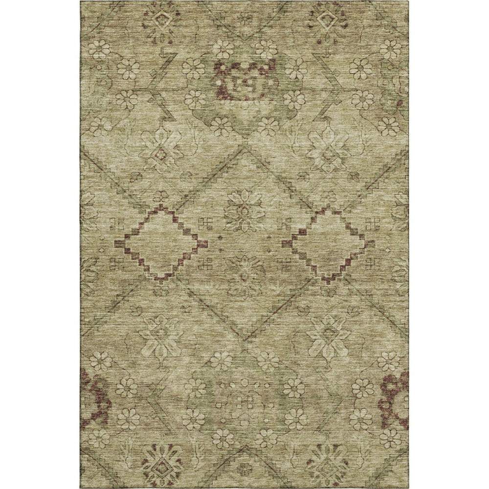 HomeRoots 8' X 10' Brown And Beige Floral Area Rug - Washable, UV Protected, Durable for High-Traffic Spaces 667232