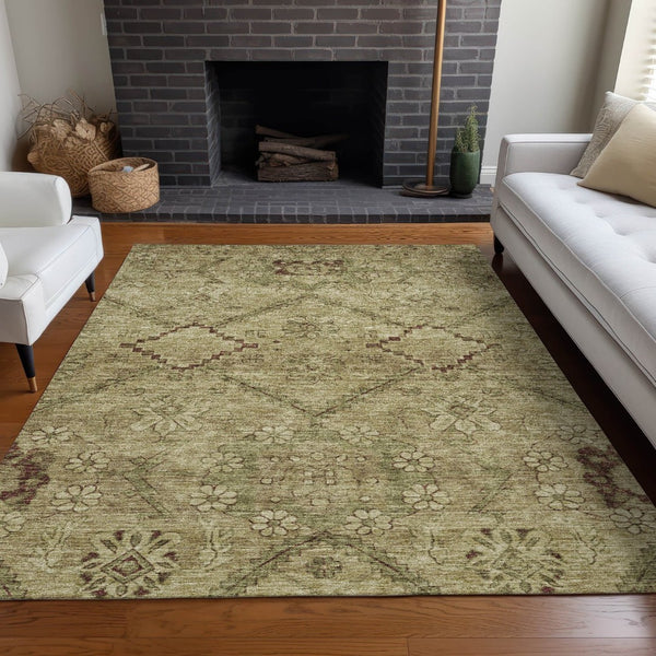 HomeRoots 10' Brown and Beige Floral Washable Area Rug – UV Protected, Durable, Perfect for Families & Pets! 667234
