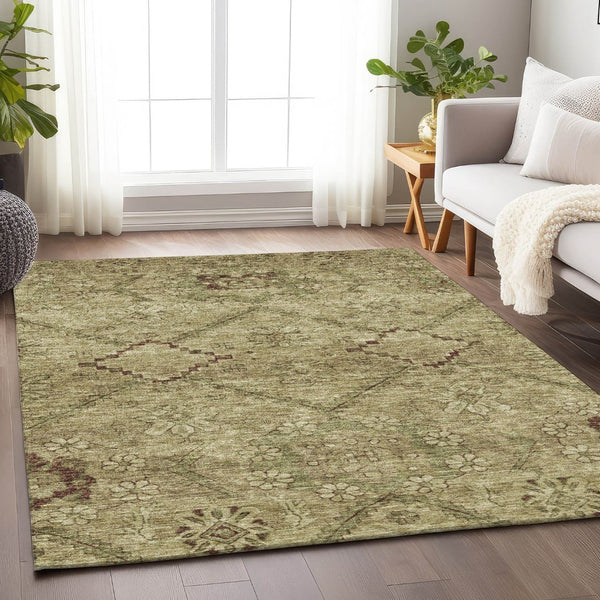 HomeRoots 10' Brown and Beige Floral Washable Area Rug – UV Protected, Durable, Perfect for Families & Pets! 667234