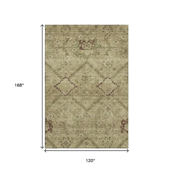 HomeRoots 10' Brown and Beige Floral Washable Area Rug – UV Protected, Durable, Perfect for Families & Pets! 667234