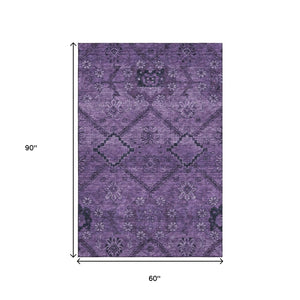 HomeRoots 5' X 8' Elegant Eggplant and Gray Floral Washable Area Rug with UV Protection for High-Traffic Spaces 667236