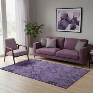 HomeRoots 5' X 8' Elegant Eggplant and Gray Floral Washable Area Rug with UV Protection for High-Traffic Spaces 667236