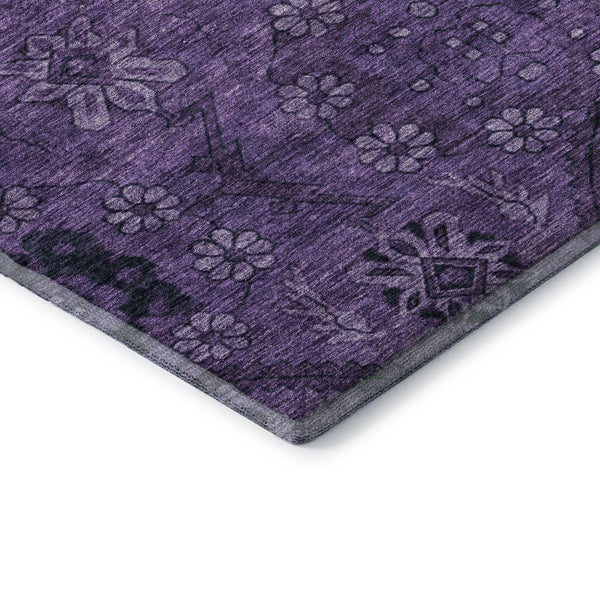 HomeRoots 5' X 8' Elegant Eggplant and Gray Floral Washable Area Rug with UV Protection for High-Traffic Spaces 667236