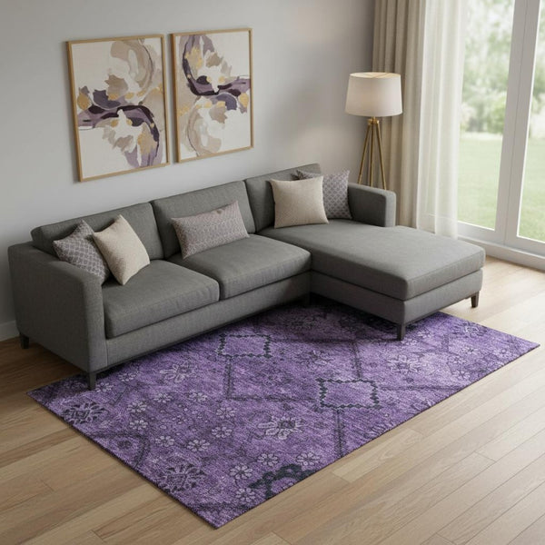 HomeRoots 8' X 10' Eggplant Floral Area Rug - Washable, Durable, UV-Protected with Timeless Design for Homes 667238