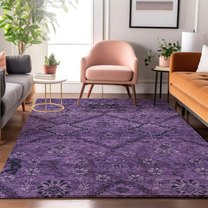 HomeRoots 8' X 10' Eggplant Floral Area Rug - Washable, Durable, UV-Protected with Timeless Design for Homes 667238