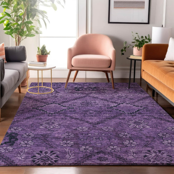 HomeRoots 8' X 10' Eggplant Floral Area Rug - Washable, Durable, UV-Protected with Timeless Design for Homes 667238