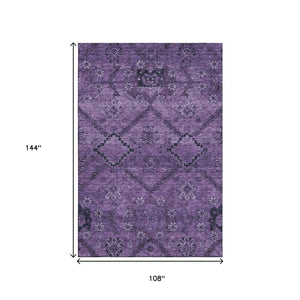 HomeRoots 9' Elegant Eggplant & Gray Floral Area Rug - Washable, UV-Protected, Perfect for High-Traffic Spaces 667239
