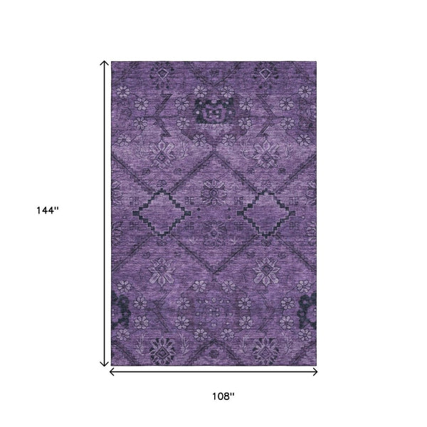 HomeRoots 9' Elegant Eggplant & Gray Floral Area Rug - Washable, UV-Protected, Perfect for High-Traffic Spaces 667239