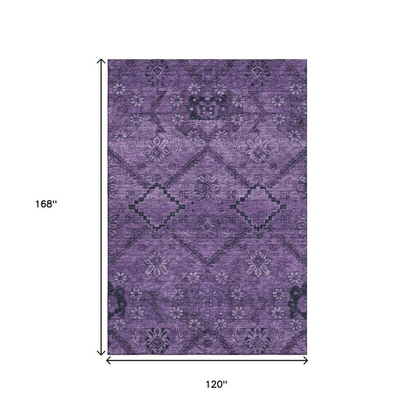 HomeRoots 10' X 14' Eggplant & Gray Floral Area Rug – Washable, UV-Protected & Stain-Resistant for Homes 667240