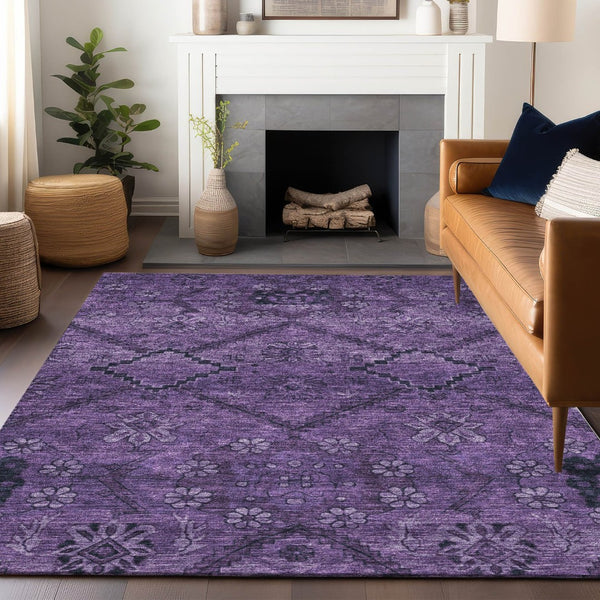 HomeRoots 10' X 14' Eggplant & Gray Floral Area Rug – Washable, UV-Protected & Stain-Resistant for Homes 667240