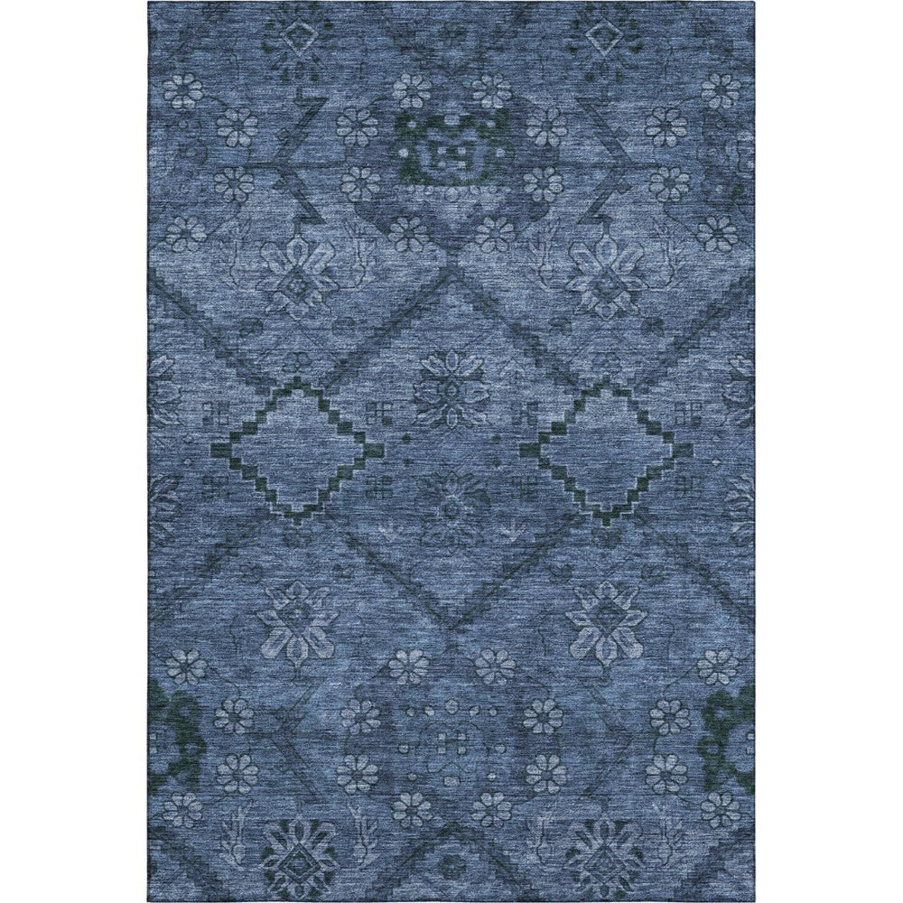 HomeRoots 8' X 10' Navy Blue and Gray Floral Area Rug – Washable, UV Protected, and Stain Resistant for Durability 667244