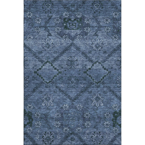 HomeRoots 8' X 10' Navy Blue and Gray Floral Area Rug – Washable, UV Protected, and Stain Resistant for Durability 667244