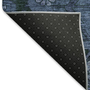 HomeRoots 8' X 10' Navy Blue and Gray Floral Area Rug – Washable, UV Protected, and Stain Resistant for Durability 667244