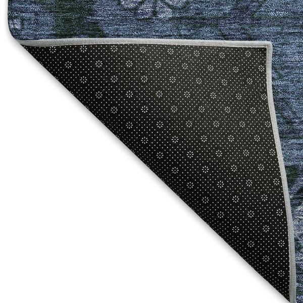 HomeRoots 8' X 10' Navy Blue and Gray Floral Area Rug – Washable, UV Protected, and Stain Resistant for Durability 667244