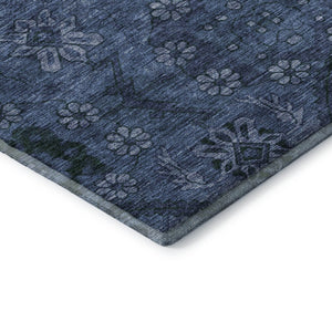 HomeRoots 8' X 10' Navy Blue and Gray Floral Area Rug – Washable, UV Protected, and Stain Resistant for Durability 667244