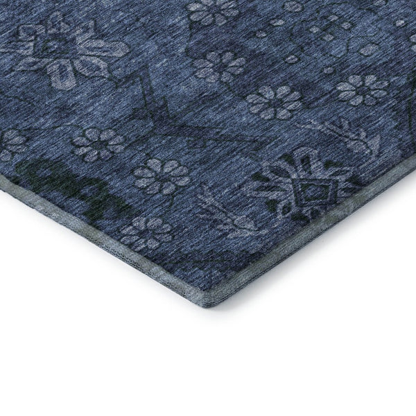 HomeRoots 8' X 10' Navy Blue and Gray Floral Area Rug – Washable, UV Protected, and Stain Resistant for Durability 667244
