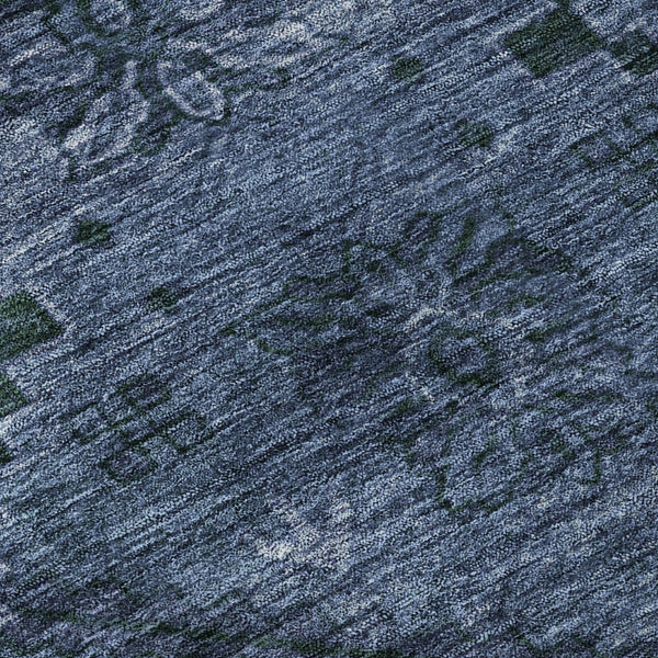 HomeRoots 8' X 10' Navy Blue and Gray Floral Area Rug – Washable, UV Protected, and Stain Resistant for Durability 667244