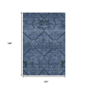 HomeRoots 10' Navy Blue & Gray Floral Washable Area Rug - Durable, UV Protected for Homes with Kids & Pets 667246