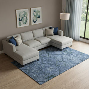 HomeRoots 10' Navy Blue & Gray Floral Washable Area Rug - Durable, UV Protected for Homes with Kids & Pets 667246