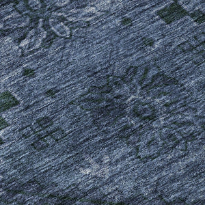 HomeRoots 10' Navy Blue & Gray Floral Washable Area Rug - Durable, UV Protected for Homes with Kids & Pets 667246
