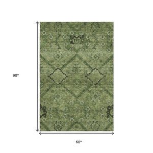 HomeRoots 5' X 8' Olive Green & Gray Floral Area Rug - Durable, Washable, UV-Protected, Perfect for Busy Homes! 667248