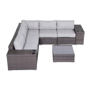 English Elm 4-Piece HDPE Wicker Patio Set — 8-Piece Pre-Assembled Espresso Sectional with 5" Gray Olefin Cushions B120S00213
