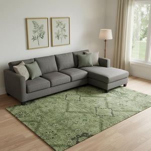 HomeRoots 8' X 10' Olive Green & Gray Floral Area Rug - Washable, UV Protected, Durable for Family Life! 667250