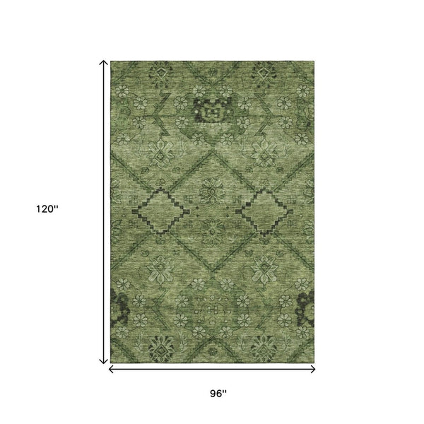 HomeRoots 8' X 10' Olive Green & Gray Floral Area Rug - Washable, UV Protected, Durable for Family Life! 667250