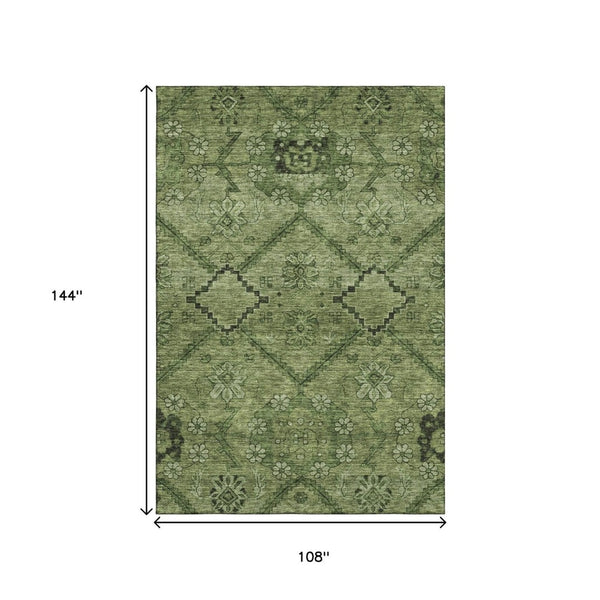 HomeRoots 9' X 12' Olive Green and Gray Floral Area Rug - Stylish, Stain Resistant, UV Protected for Any Room 667251
