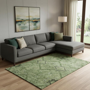 HomeRoots 9' X 12' Olive Green and Gray Floral Area Rug - Stylish, Stain Resistant, UV Protected for Any Room 667251