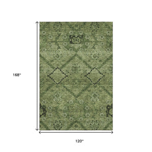 HomeRoots 10' X 14' Olive Green & Gray Floral Washable Area Rug – UV Protection, Durable, Easy Care Design 667252