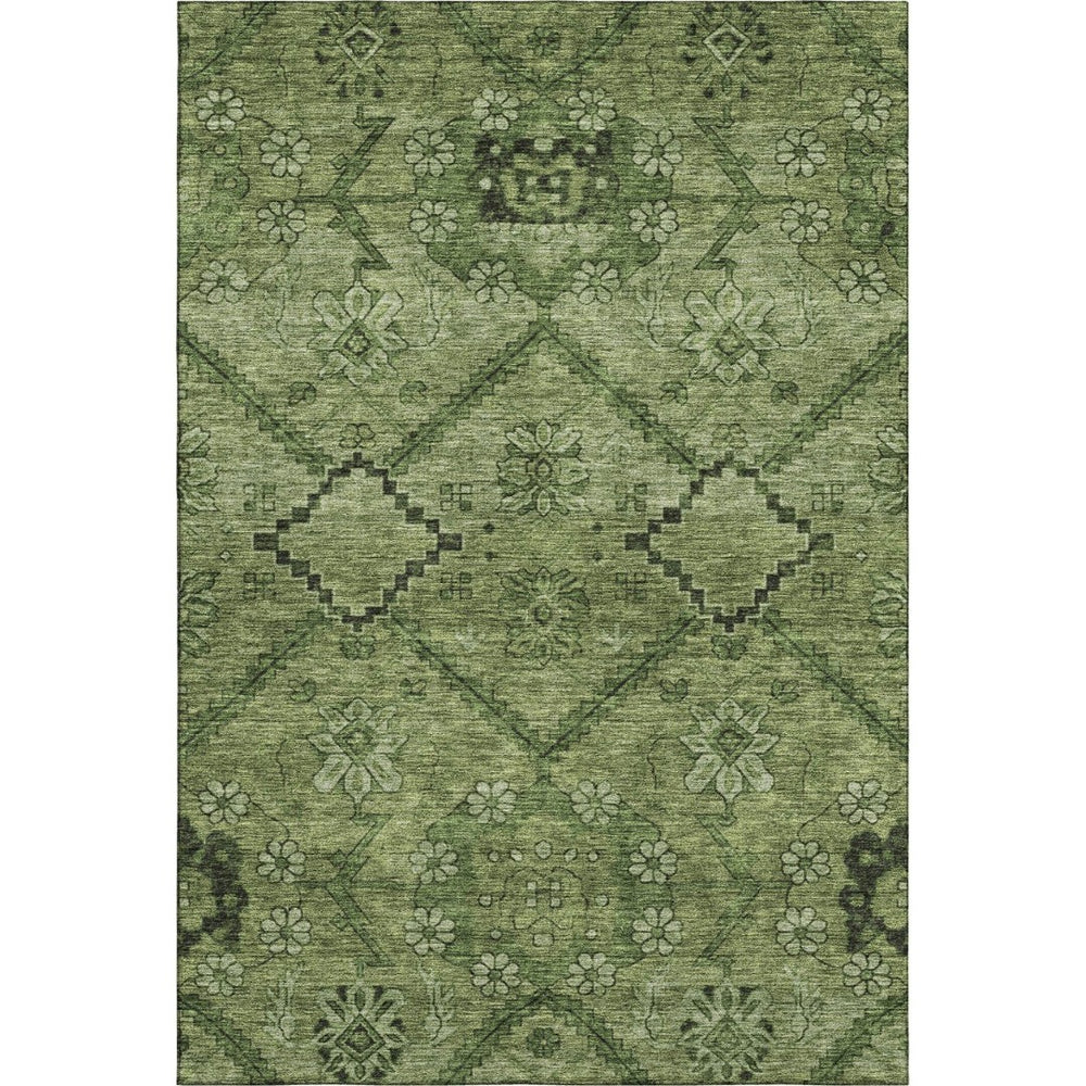HomeRoots 10' X 14' Olive Green & Gray Floral Washable Area Rug – UV Protection, Durable, Easy Care Design 667252