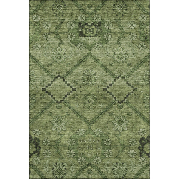 HomeRoots 10' X 14' Olive Green & Gray Floral Washable Area Rug – UV Protection, Durable, Easy Care Design 667252