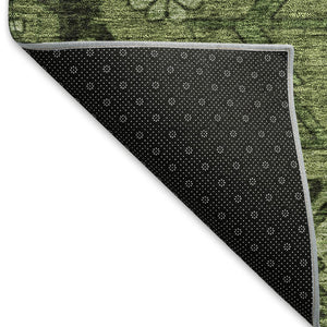 HomeRoots 10' X 14' Olive Green & Gray Floral Washable Area Rug – UV Protection, Durable, Easy Care Design 667252