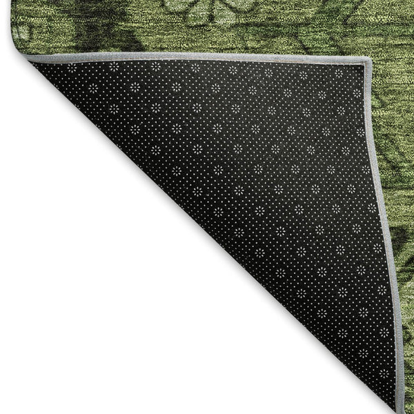 HomeRoots 10' X 14' Olive Green & Gray Floral Washable Area Rug – UV Protection, Durable, Easy Care Design 667252