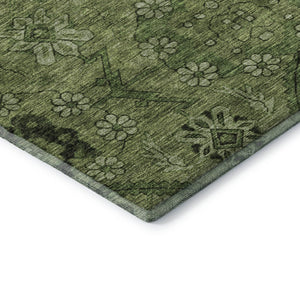 HomeRoots 10' X 14' Olive Green & Gray Floral Washable Area Rug – UV Protection, Durable, Easy Care Design 667252