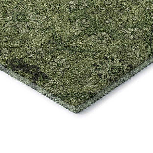 HomeRoots 10' X 14' Olive Green & Gray Floral Washable Area Rug – UV Protection, Durable, Easy Care Design 667252