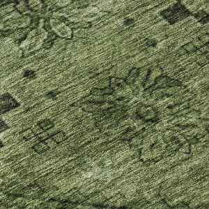 HomeRoots 10' X 14' Olive Green & Gray Floral Washable Area Rug – UV Protection, Durable, Easy Care Design 667252