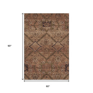 HomeRoots 5' X 8' Floral Area Rug in Rust and Copper – Washable, UV-Protected, Stain-Resistant, Durable Design 667254