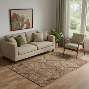 HomeRoots 5' X 8' Floral Area Rug in Rust and Copper – Washable, UV-Protected, Stain-Resistant, Durable Design 667254