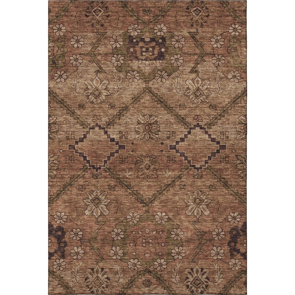 HomeRoots 5' X 8' Floral Area Rug in Rust and Copper – Washable, UV-Protected, Stain-Resistant, Durable Design 667254