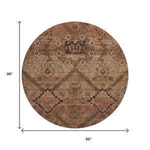 HomeRoots 8' Washable Round Rug in Rust and Copper Floral Design - UV Protected, Stain Resistant, Durable! 667255